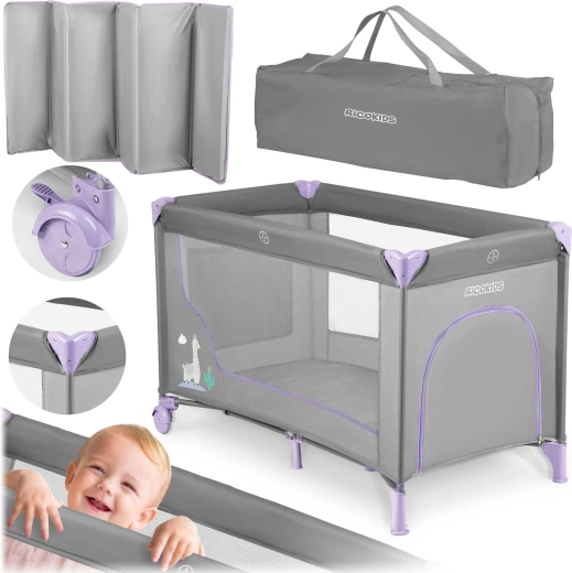 Toeristisch campingbedje RK-240 met matras en tas 125 × 65 × 78 cm grijs-lavendel