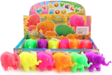 Lichtgevende harige rubberen olifant, ca. 12 cm