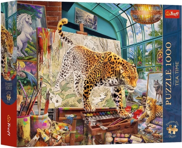 Tea Time Premium Plus puzzel 1000 stukjes – luipaarden in een schildersatelier