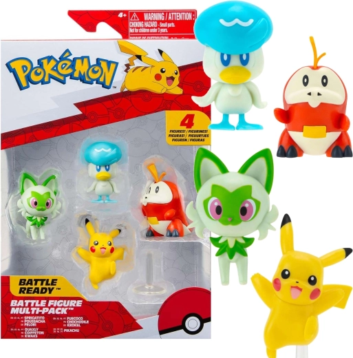 Outlet Pokémon Battle-set met 4 figuren Pikachu, Krokorok, Sprigatito en Quaxly van 5 cm - 4 stuks