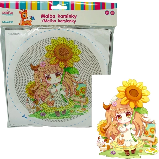 Diamantschilderen met lijst – pop en zonnebloem 20 cm