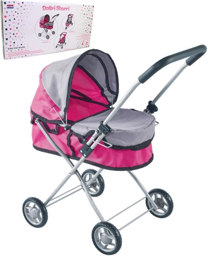 Roze-wijze diepe poppenwagen (tot 43 cm)