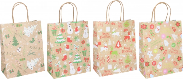 Kerstcadeautas, maat S (15 × 21 × 8 cm), 4 motieven