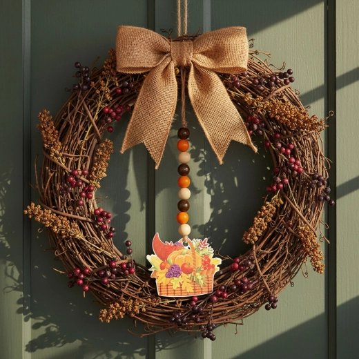 Hangende herfstdecoratie in de vorm van een hoorn des overvloeds van hout 29 × 9 cm