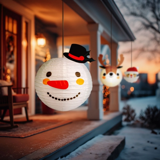 Kerstpapieren lampion sneeuwpop 30 cm