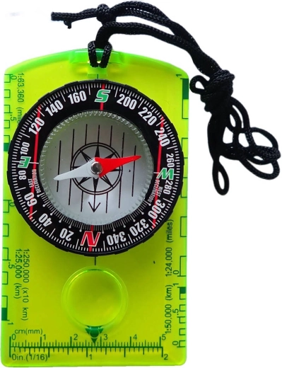 Acra kleine buzola met loep neon geelgroen - 1 stuk