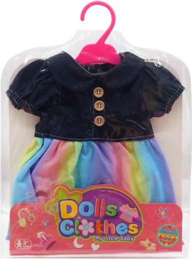 Kleding voor pop 35 cm – regenboogjurkje met hanger