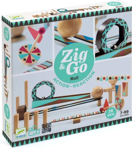 Djeco houten knikkerbaan Zig & Go, 28 onderdelen