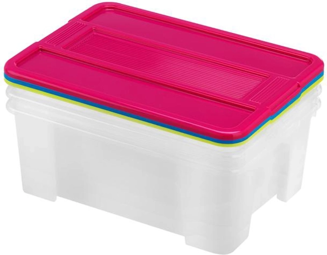 Kunststof opbergboxen met deksel HEIDRUN TexBox 3×10 l