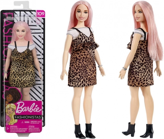 Barbie Fashionistas pop met roze haar en luipaardjurk