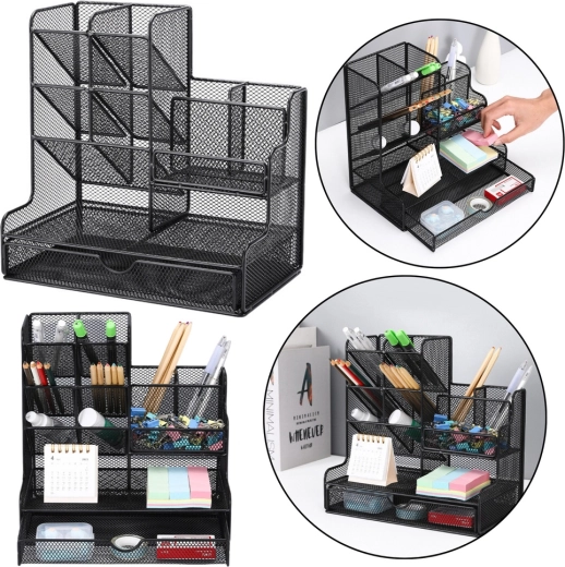 Metalen bureau-organizer voor kantoormaterialen – zwart