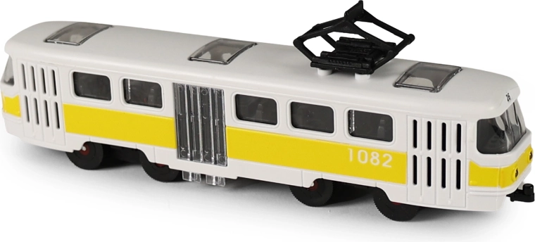 Gele stadsvervoertram met openslaande deuren 16 cm