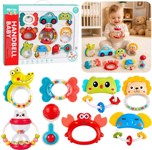 Set baby rammelaars en bijtringen 9 stuks – kleurrijk met bewegende elementen