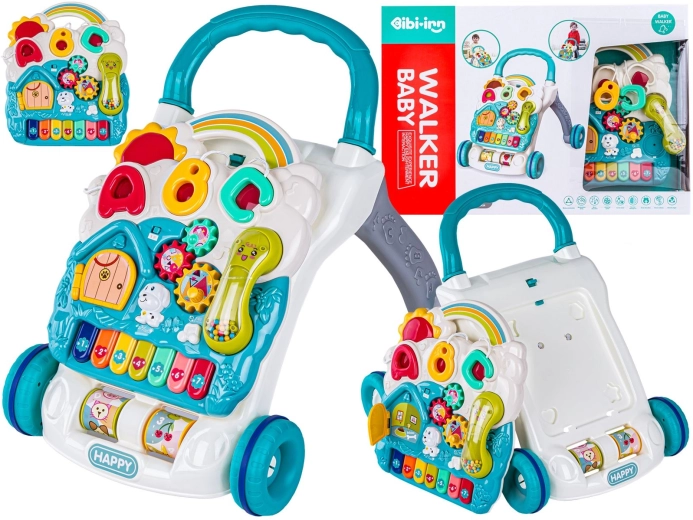 Educatieve babyloopwagen met muziekpaneel blauw