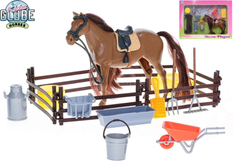Kids Globe paard 18 cm met standaard en accessoires