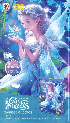 Puzzel 100 stukjes – blauwe prinses met glitter