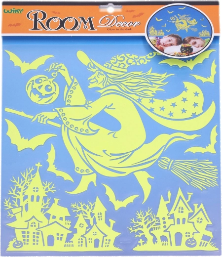 Lichtgevende muurstickers Heks Halloween 38 × 31 cm