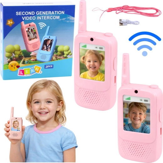 Roze walkietalkies voor kinderen met videogesprek, camera en opnemen