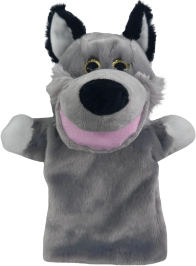 Pluche handpop wolf 26 cm