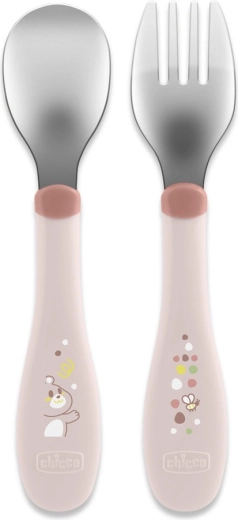 Chicco kinderbestek van roestvrij staal roze (vanaf 18 maanden)