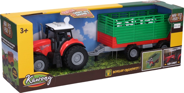 Tractor met aanhanger met licht- en geluidseffecten, 36 cm
