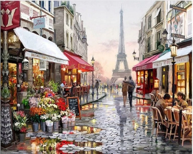 Schilderen op nummer op canvas in lijst 50 × 40 cm – Parijs straatje