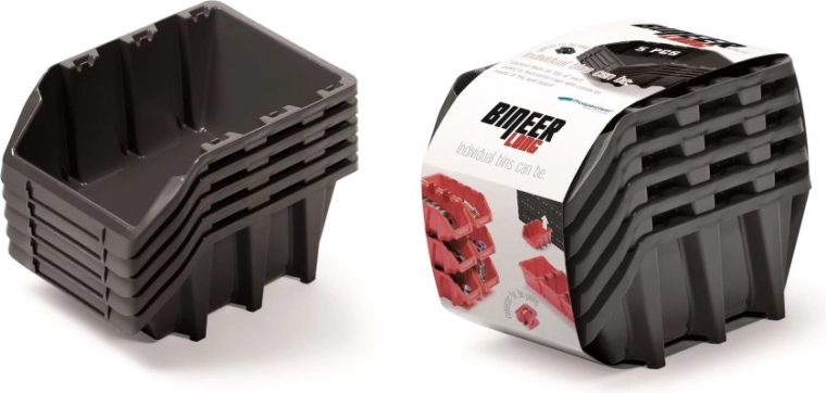 Set opbergboxen Bineer Long, 5 stuks, 198×118×155 mm, zwart