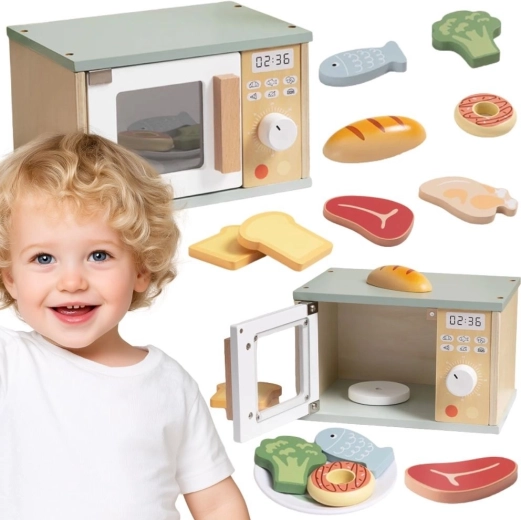 Tooky Toy houten magnetron met etenswaren
