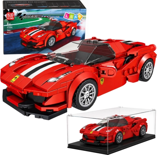 Constructieset sportieve raceauto in rood met vitrine (364 onderdelen)