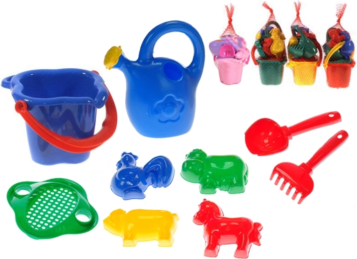 Strandset voor zand met gieter, 9-delig in net