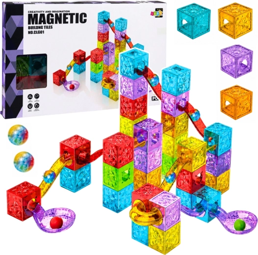 Magnetische bouwblokken met knikkerbaan, kleurrijk 60 delen