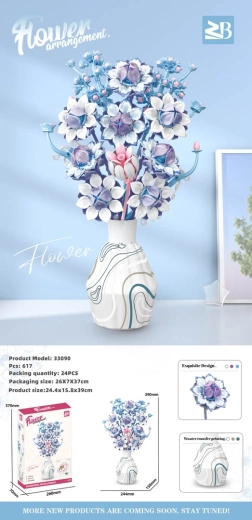 Bouwset met een blauw-wit boeket in een vaas