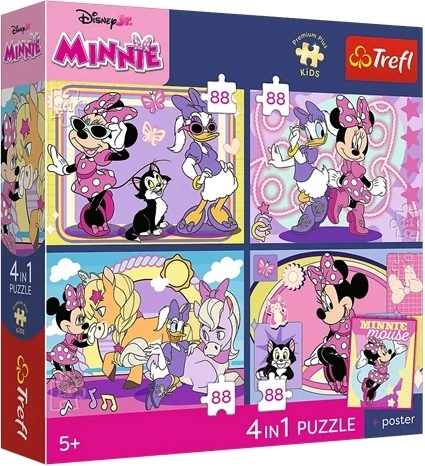 Trefl Disney Minnie Mouse puzzel 4-in-1 (4×88 stukjes) Magische momenten + verzamelposter
