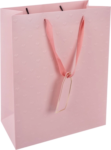 Roze cadeaupapieren tas met hartjes 26 × 12 × 32 cm