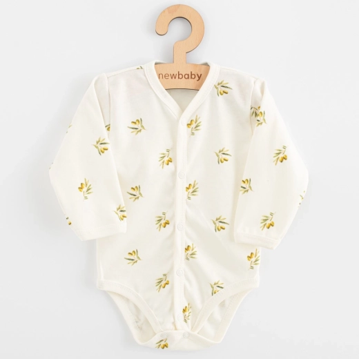 Babybody met volledige doorknoopsluiting van biologische katoen NEW BABY Olijven, lange mouw
