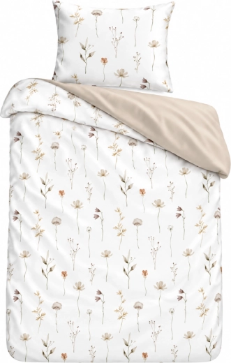 Katoenen beddengoed Weidebloemen wit-beige 140 × 200 cm