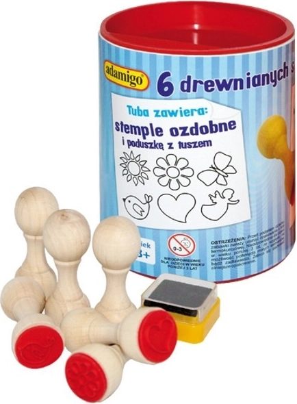 Set van 6 houten decoratieve stempels met inktkussen