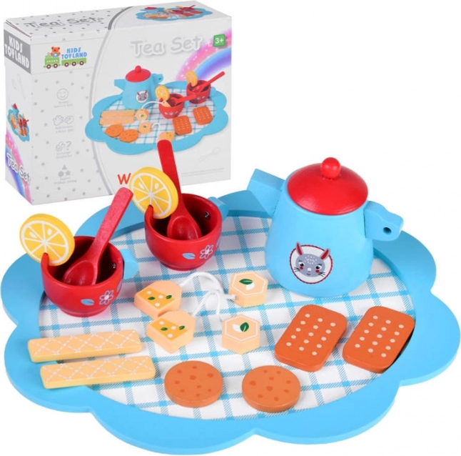 Blauwe houten theeset voor kinderen met accessoires
