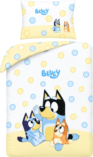 Katoenen beddengoed voor babybedje Bluey wit-geel