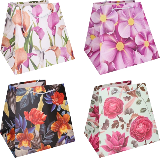 Cadeaupapieren tas M 26 × 31,5 × 23 cm – bloemenmotieven, het hele jaar door