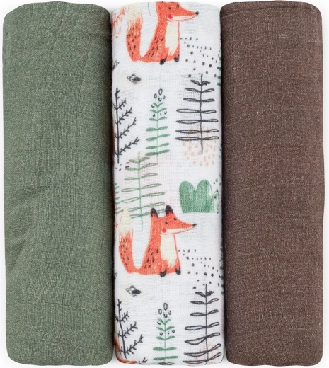 Bamboe mousselinen doeken Petite&Mars Moussy Forest Fox, 3 stuks, 68 × 68 cm