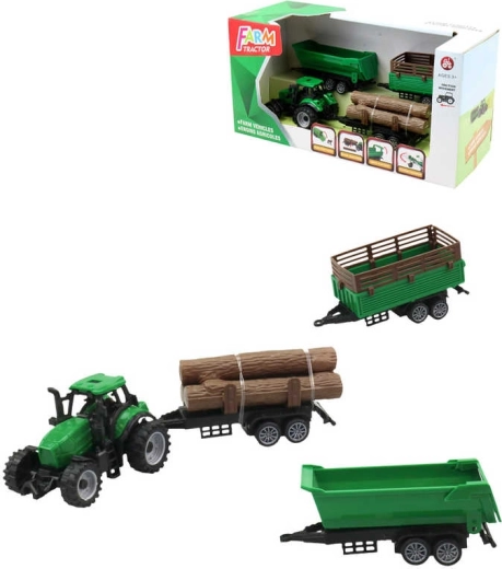 Groene tractor met 3 aanhangers en houtblokken – speelset