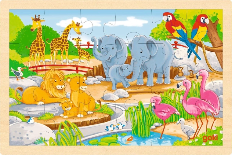 Dubbelzijdige houten puzzel boerderij en dierentuin goki