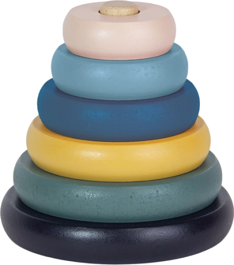 Petite&Mars houten stapelpiramide Orbit uit de Wood of Mars-collectie cosmic blue