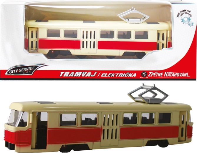 Metalen tram 1:90 rood met terugtrekmechanisme