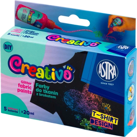 Glitterverf voor textiel 5×20 ml ASTRA CREATIVO