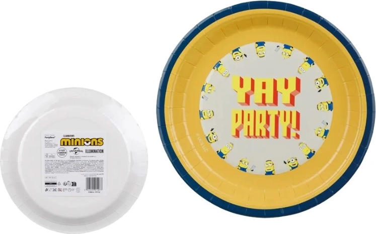 Papieren partybordjes Minionki (Minions) 23 cm, mix van motieven (6 stuks)