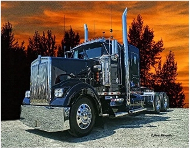 Diamantschilderen – vrachtwagen bij zonsondergang 30 × 40 cm