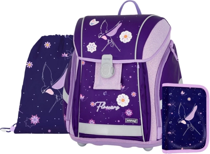 Schoolsset 3 stuks Premium Light Flowers – lichte schooltas, gymzak en etui