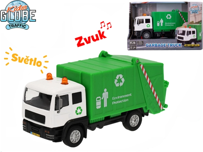Kids Globe Traffic vuilniswagen 15 cm met terugtrekmotor, licht en geluid